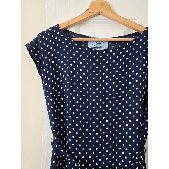 PRADA Polka Dot Belted Dress 38 - Picture 2 of 10